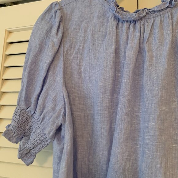 J. Crew Linen Ruffle Collar Blouse (M, French Blue) - Picture 3 of 6